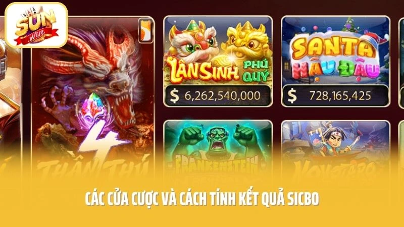 Các cửa cược và cách tính kết quả Sicbo