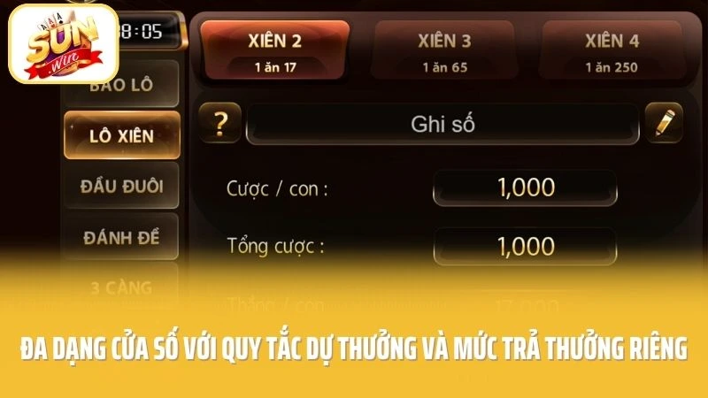 Lô Đề SUNWIN - Game Số Được Yêu Thích, Thưởng Cực Khủng 2 Đa dạng cửa số với quy tắc dự thưởng và mức trả thưởng riêng