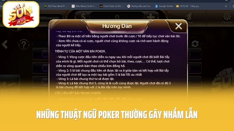 Cách Chơi Poker SUNWIN - Giải Mã Luật Chơi Năm 2026 3 Những thuật ngữ Poker thường gây nhầm lẫn